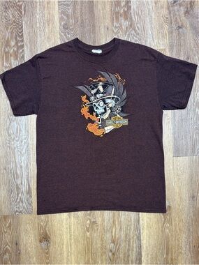 Harley-Davidson Brown Crewneck Skull & Flame Graphic Tee